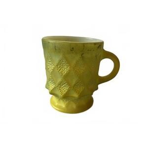VTG 1970s Fire King Anchor Hocking Green Kimberly Diamond Mug Glass Oven Proof